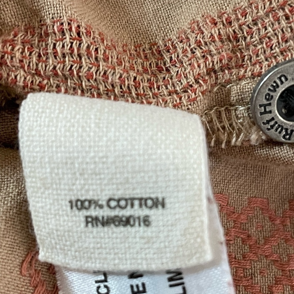 Ruff Hewn Tan/Orange Embroidered Striped Button Up Shirt Long Sleeve Medium - Picture 9 of 10
